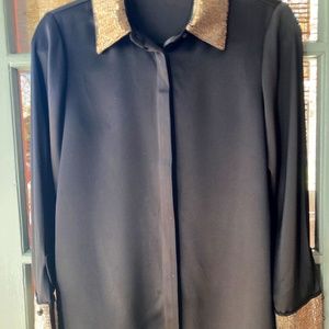 Alice + Olivia Women’s Willa Black Bead Embellished Satin Shirt